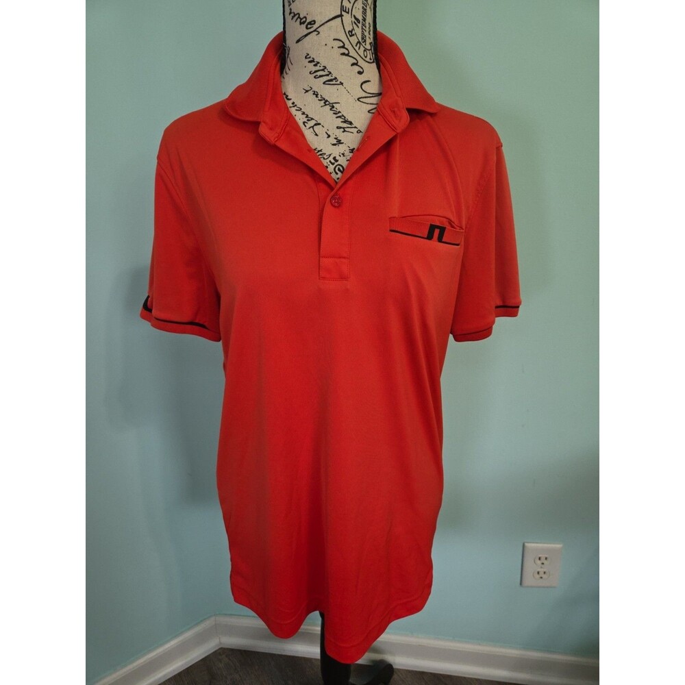 J Lindeberg Polo Shirt Mens small Red Performance pocket Logo Golf